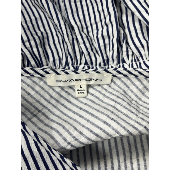 Symphony Asymmetrical Striped Ruffle Nautical Preppy Coastal Resort Womens Large - Picture 9 of 11